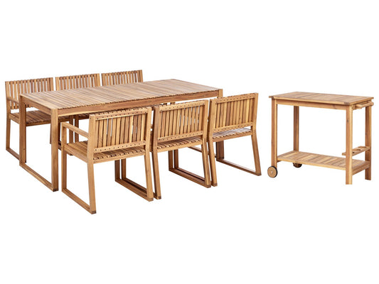 Garden Dining Set with Trolley 6 Seater SASSARI II Certified Acacia Wood Light Brown