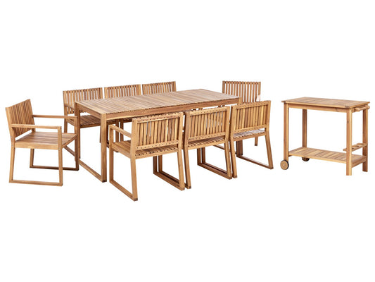 Garden Dining Set with Trolley 8 Seater SASSARI II Certified Acacia Wood Light Brown