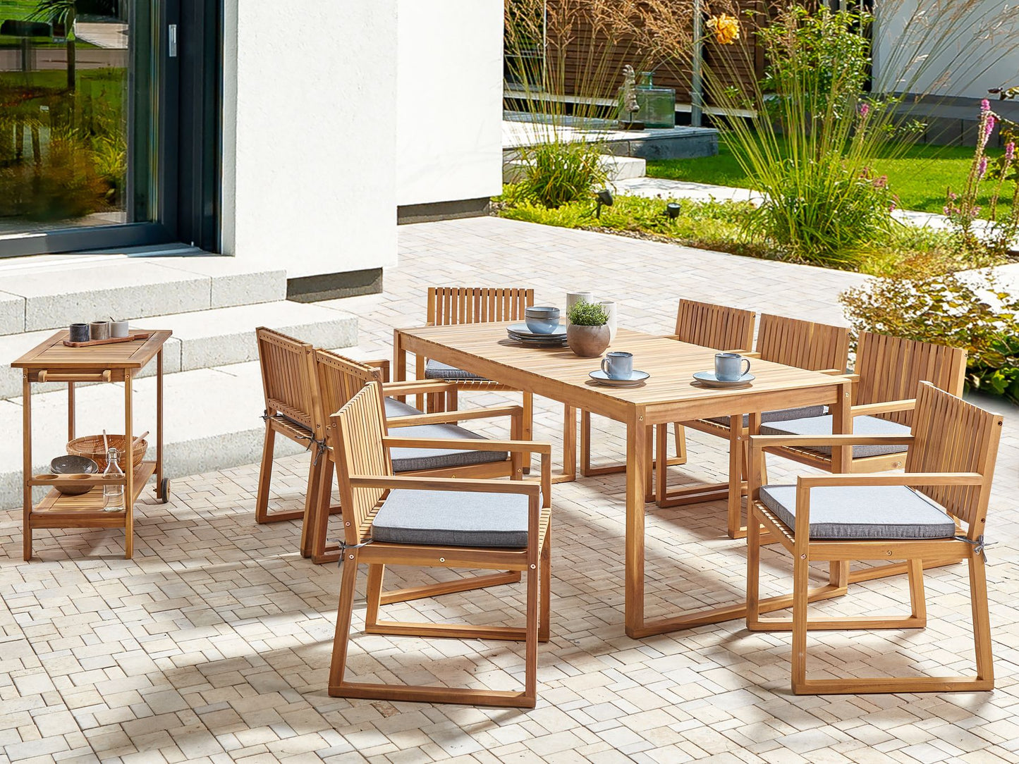 Garden Dining Set 8 Seater SASSARI II with Cushions Certified Acacia Wood Grey