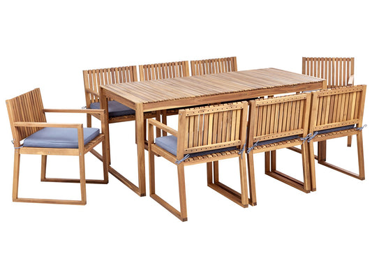 Garden Dining Set 8 Seater SASSARI II with Cushions Certified Acacia Wood Blue
