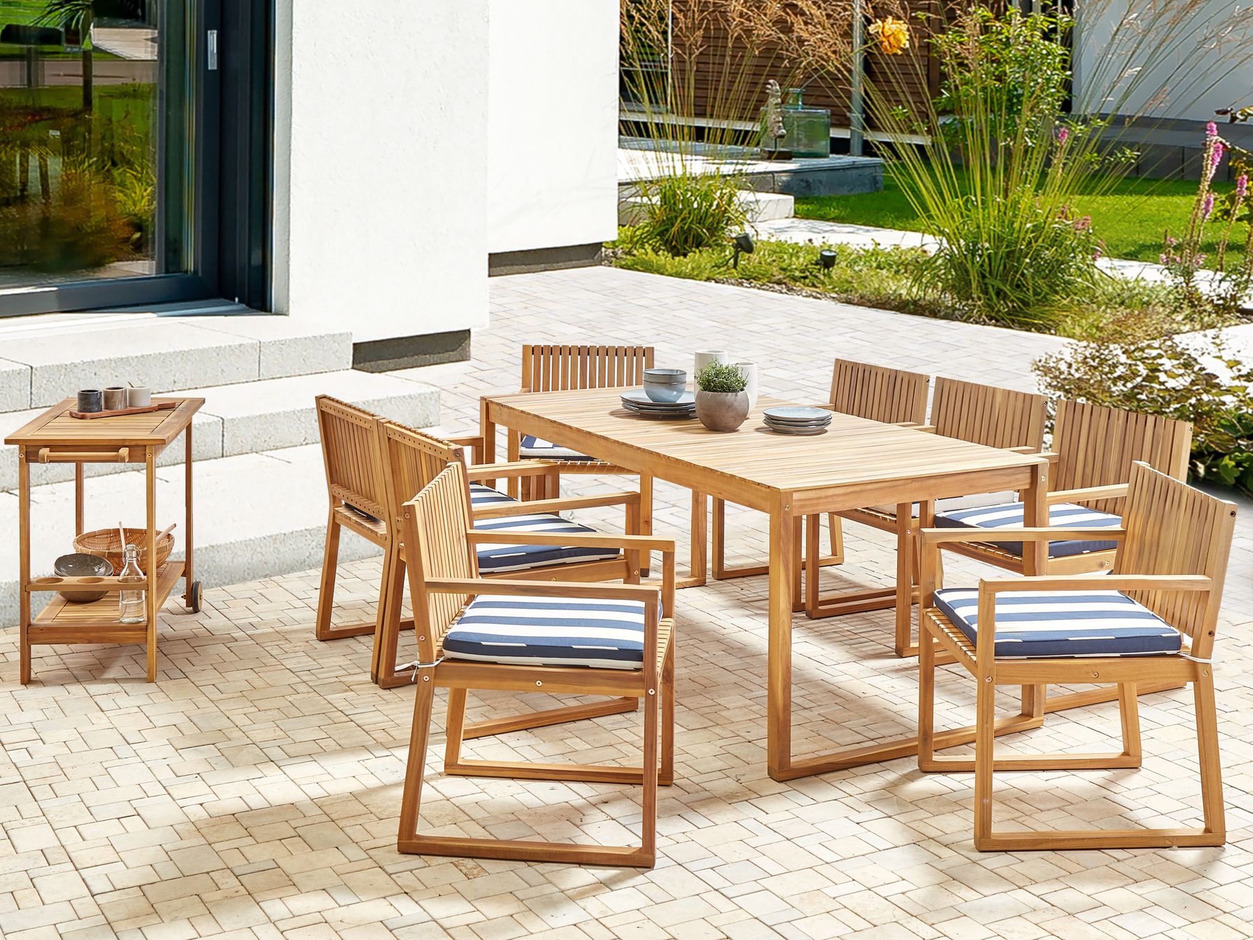 Garden Dining Set 8 Seater SASSARI II with Cushions Certified Acacia Wood Navy Blue