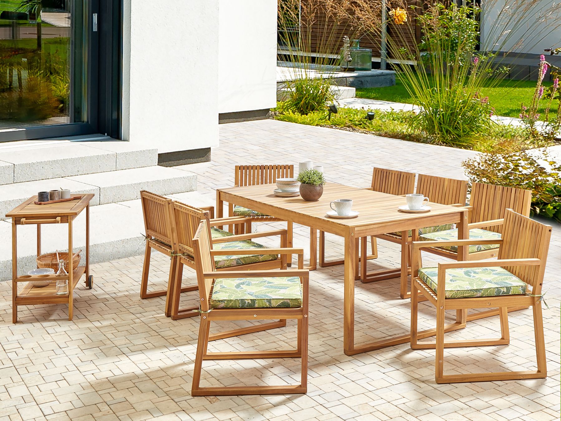 Garden Dining Set 8 Seater SASSARI II with Cushions Certified Acacia Wood Green