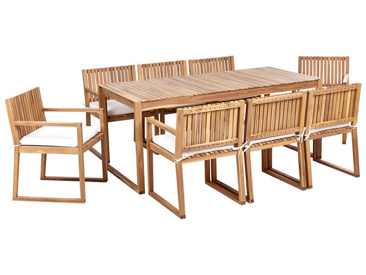 Garden Dining Set 8 Seater SASSARI II with Cushions Certified Acacia Wood Off-White