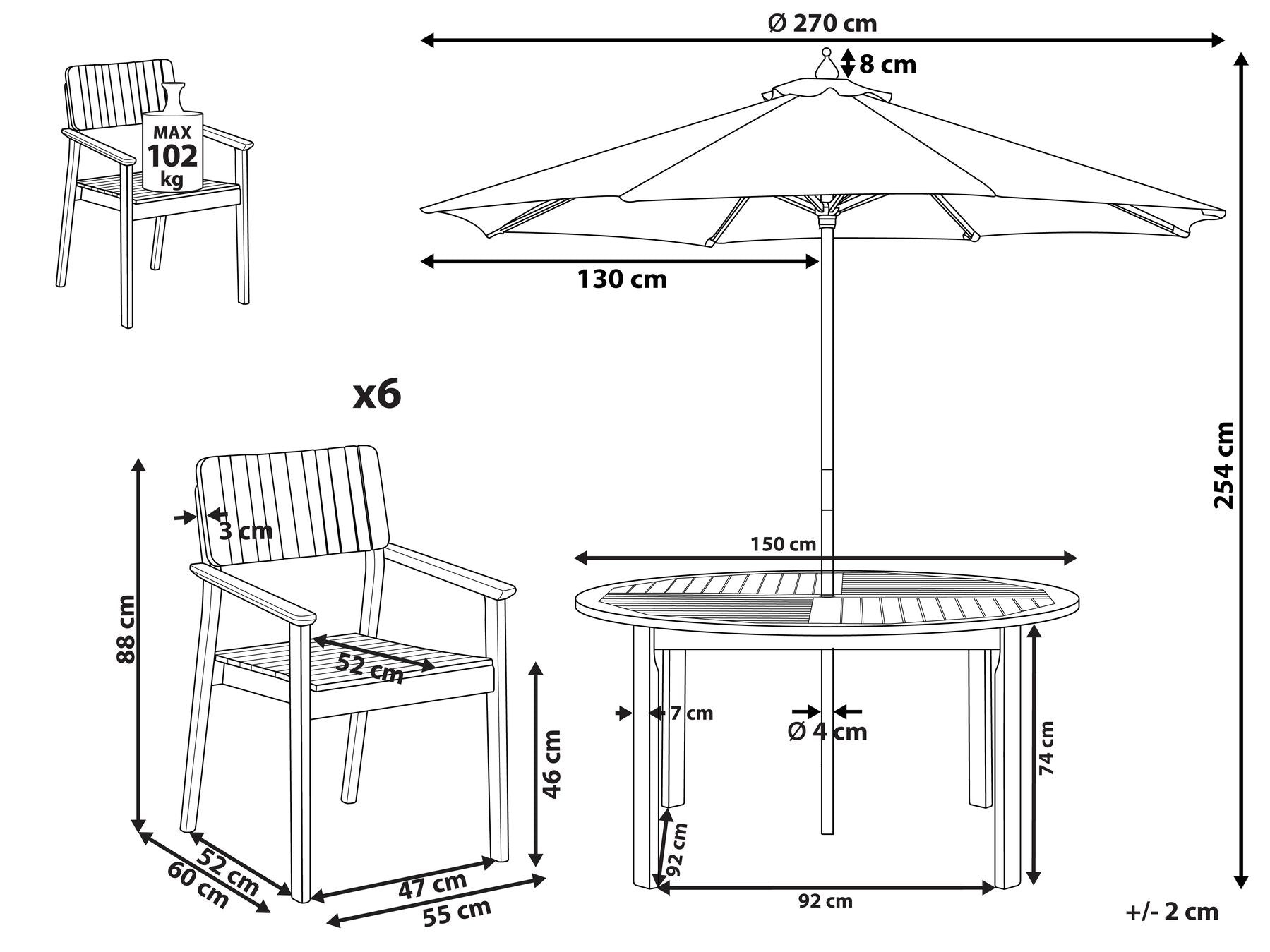 Garden Dining Set 6 Seater AGELLO with Parasol (12 Options) Acacia Wood Brown