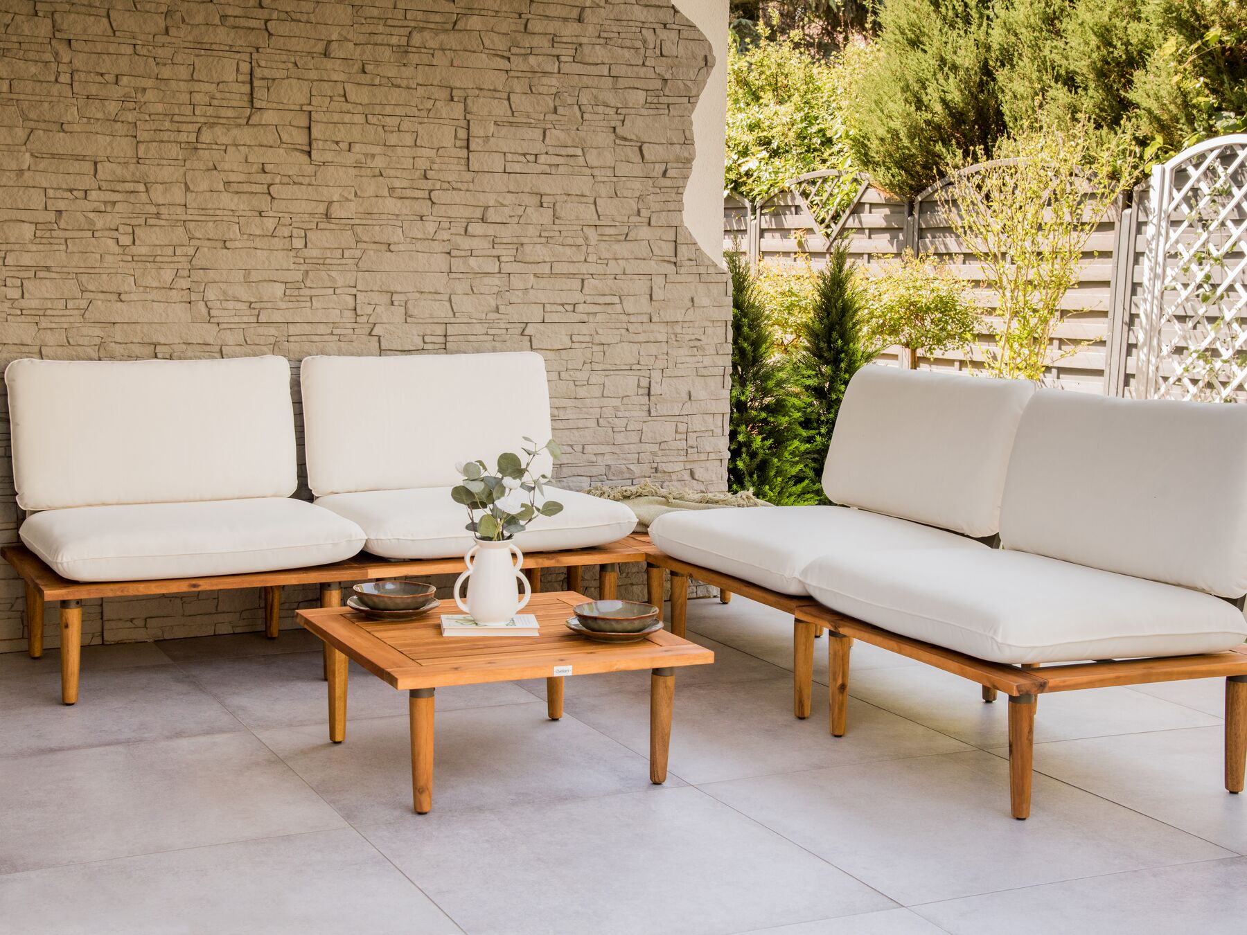 Garden Lounge Set with Table 4 Seater FRASCATI Modular Certified Acacia Wood Off-White