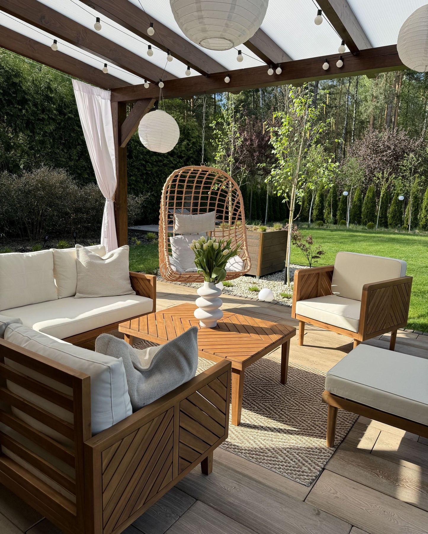 Garden Lounge Set with Table and Ottoman 6 Seater BARATTI Acacia Wood Brown