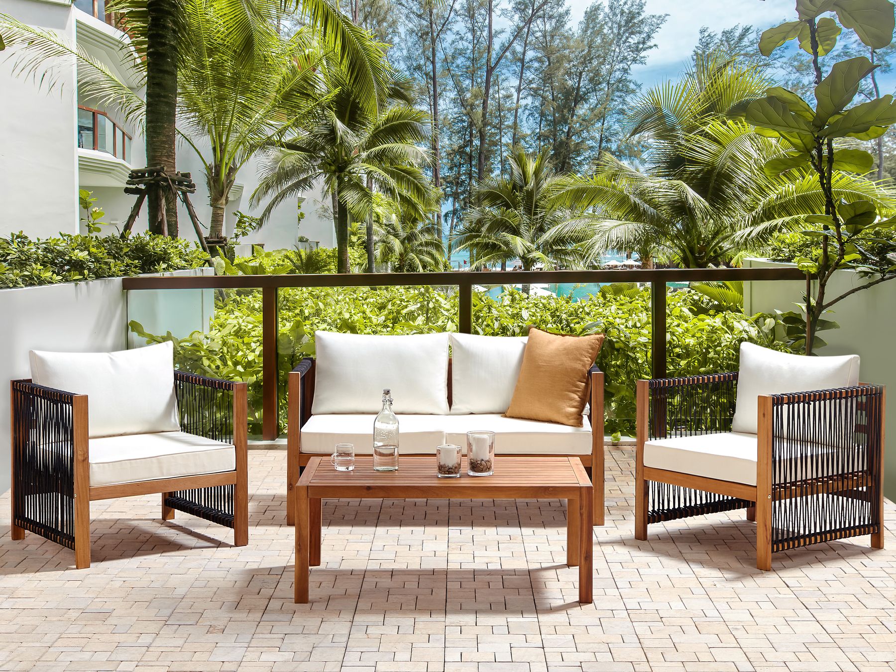 Garden Lounge Set with Table 4 Seater ANTRIA Acacia Wood Black