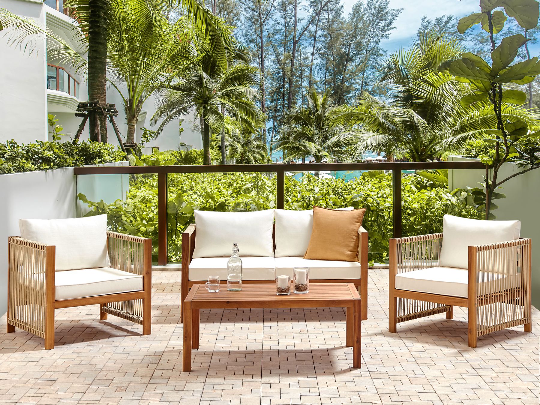 Garden Lounge Set with Table 4 Seater ANTRIA Acacia Wood Beige