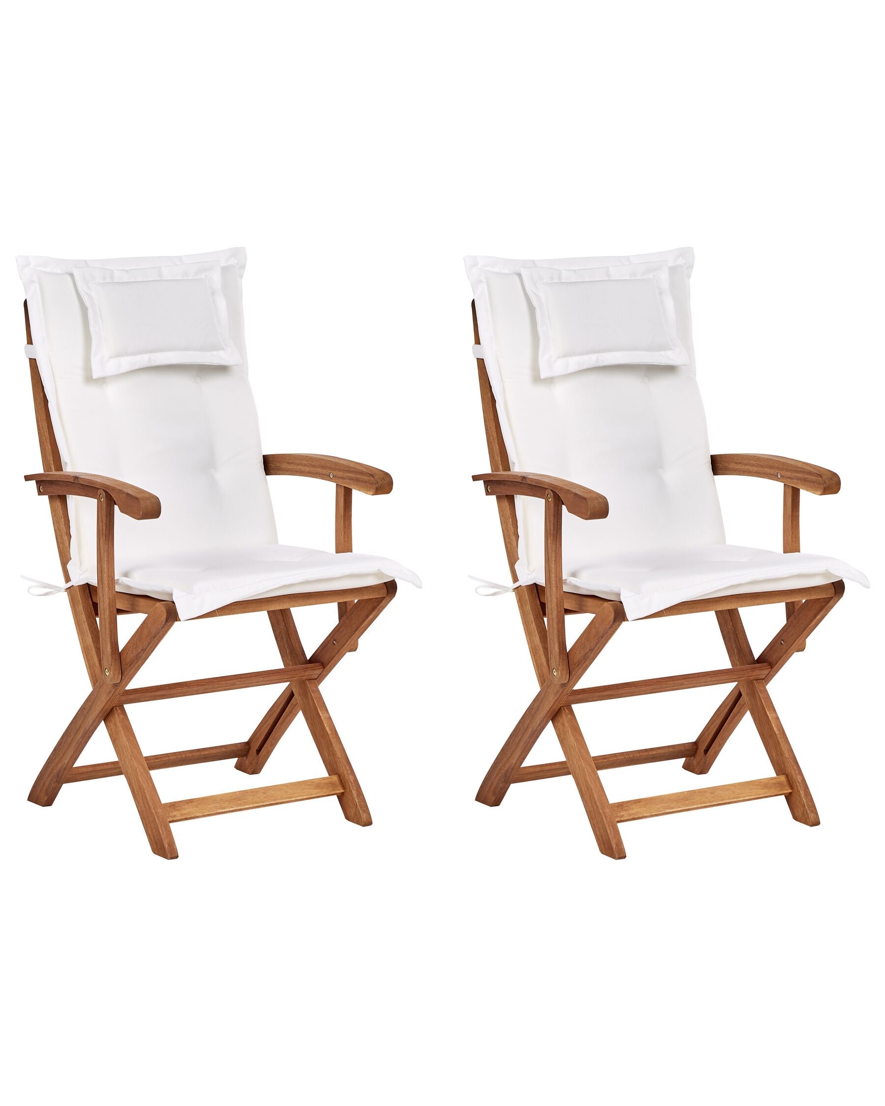 Set of 2 Garden Chairs with Cushions MAUI II Acacia Wood Off-White