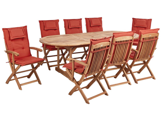 Garden Dining Set 8 Seater MAUI II with Cushions Acacia Wood Dark Red