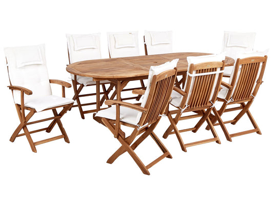Garden Dining Set 8 Seater MAUI II with Cushions Acacia Wood Off-White