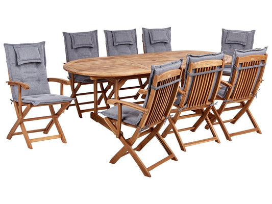 Garden Dining Set 8 Seater MAUI II with Cushions Acacia Wood Grey