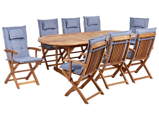 Garden Dining Set 8 Seater MAUI II with Cushions Acacia Wood Blue