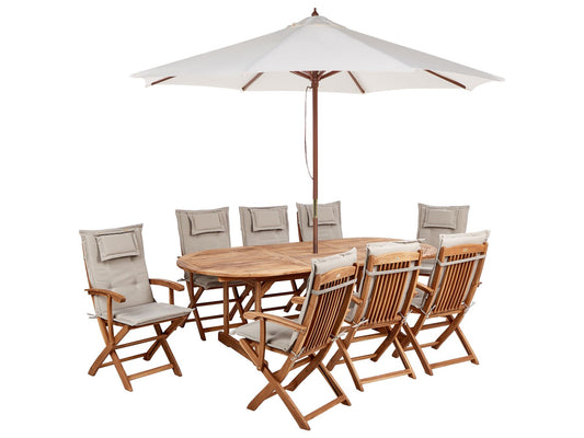 Garden Dining Set 8 Seater MAUI II with Parasol Acacia Wood Taupe