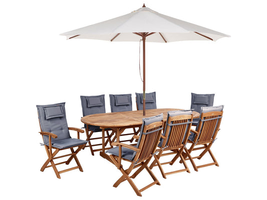 Garden Dining Set 8 Seater MAUI II with Parasol Acacia Wood Graphite Grey