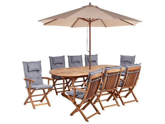 Garden Dining Set 8 Seater MAUI II with Parasol Acacia Wood Grey
