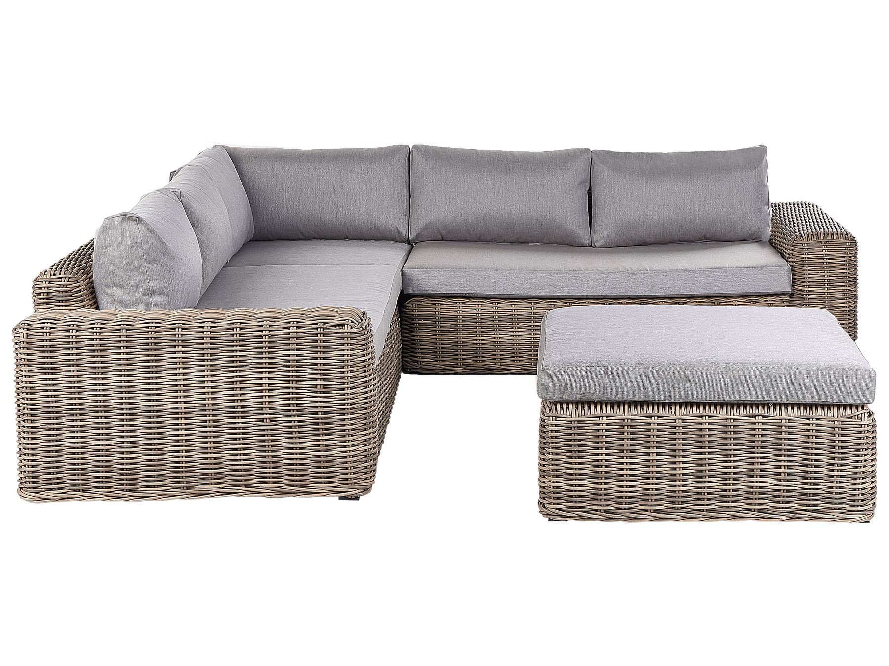 Garden Corner Sofa with Ottoman 6 Seater PALERMO Modular PE Rattan Light Brown