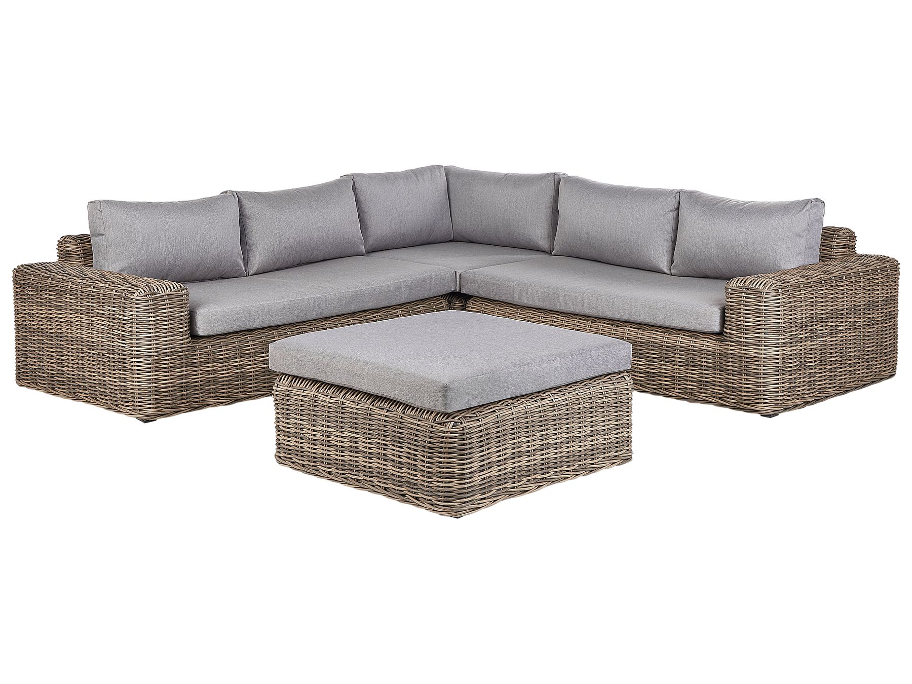 Garden Corner Sofa with Ottoman 6 Seater PALERMO Modular PE Rattan Light Brown