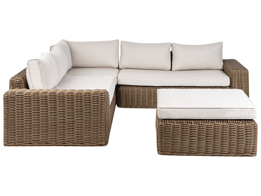 Garden Corner Sofa with Ottoman 6 Seater PALERMO Modular PE Rattan Brown