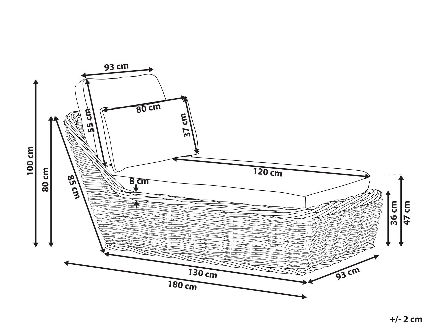 Rattan Sun Lounger with Cushion Taupe BELSITO
