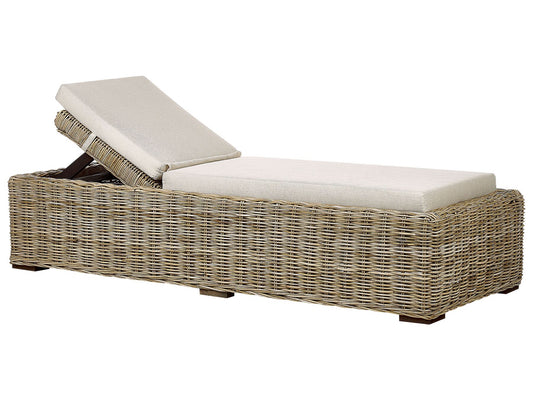 Rattan Sun Lounger with Cushion Taupe PALESE