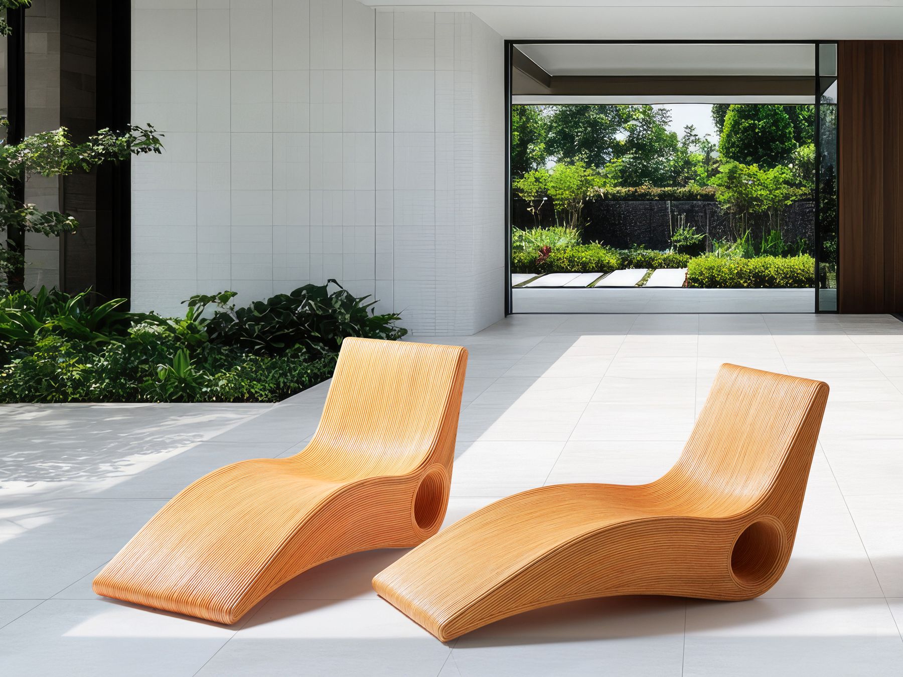 Rattan Sun Lounger Light Wood AIROLE