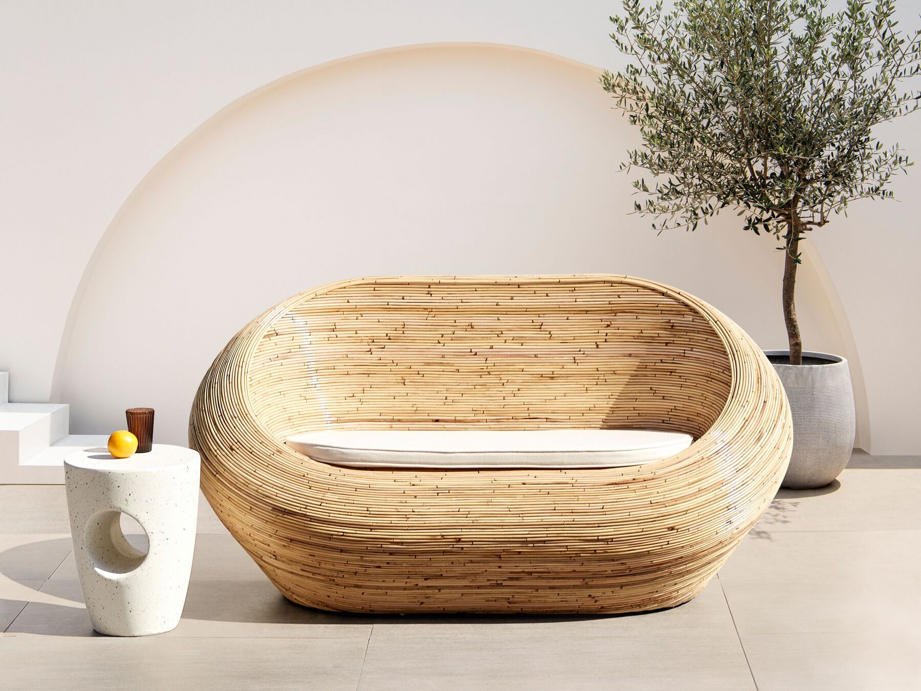 Garden Sofa 2 Seater MAIORI Rattan Natural