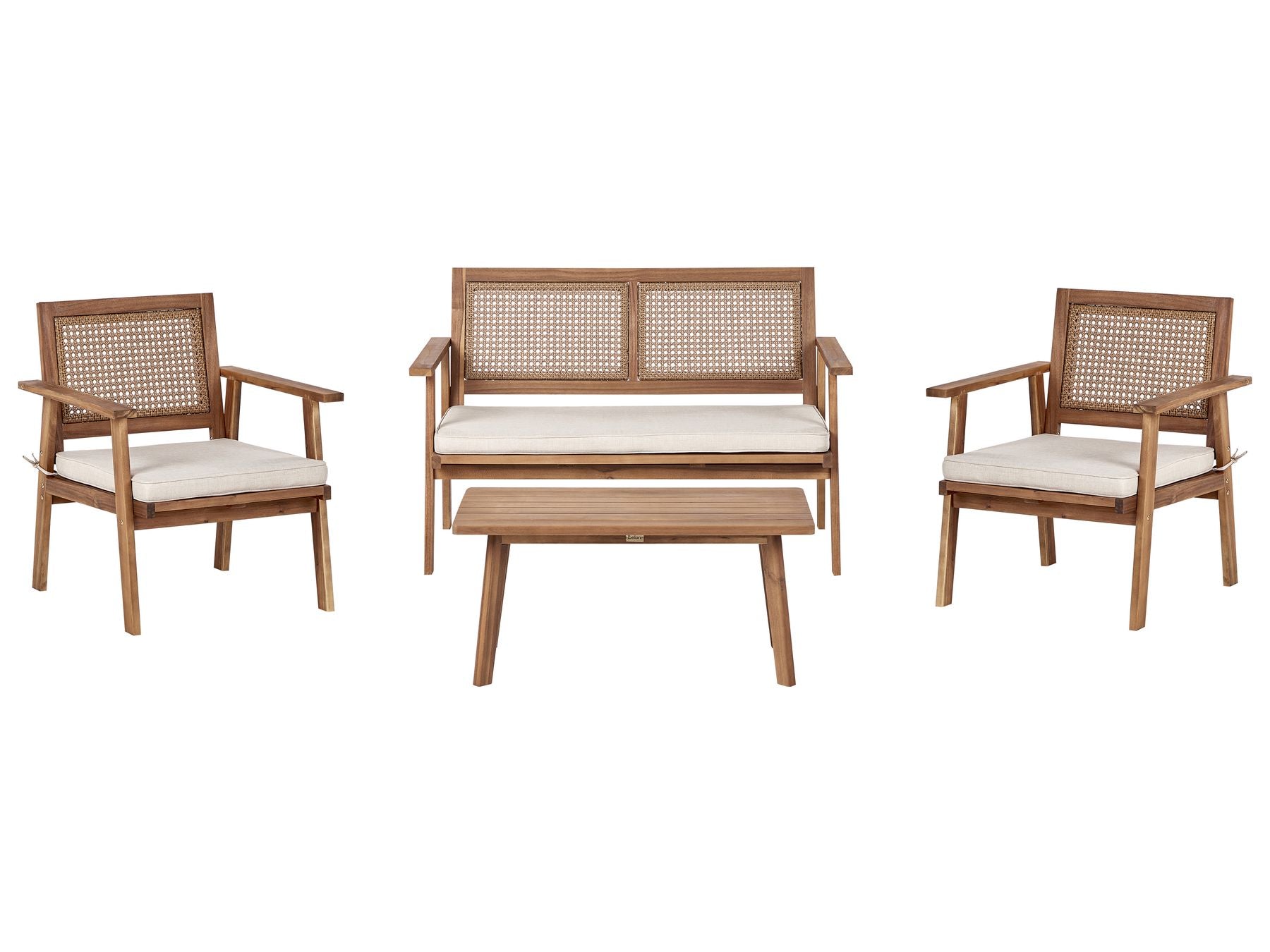 Garden Lounge Set with Table 4 Seater ARENELLA Certified Acacia Wood Light Beige