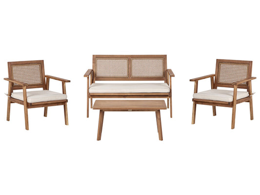 Garden Lounge Set with Table 4 Seater ARENELLA Certified Acacia Wood Light Beige