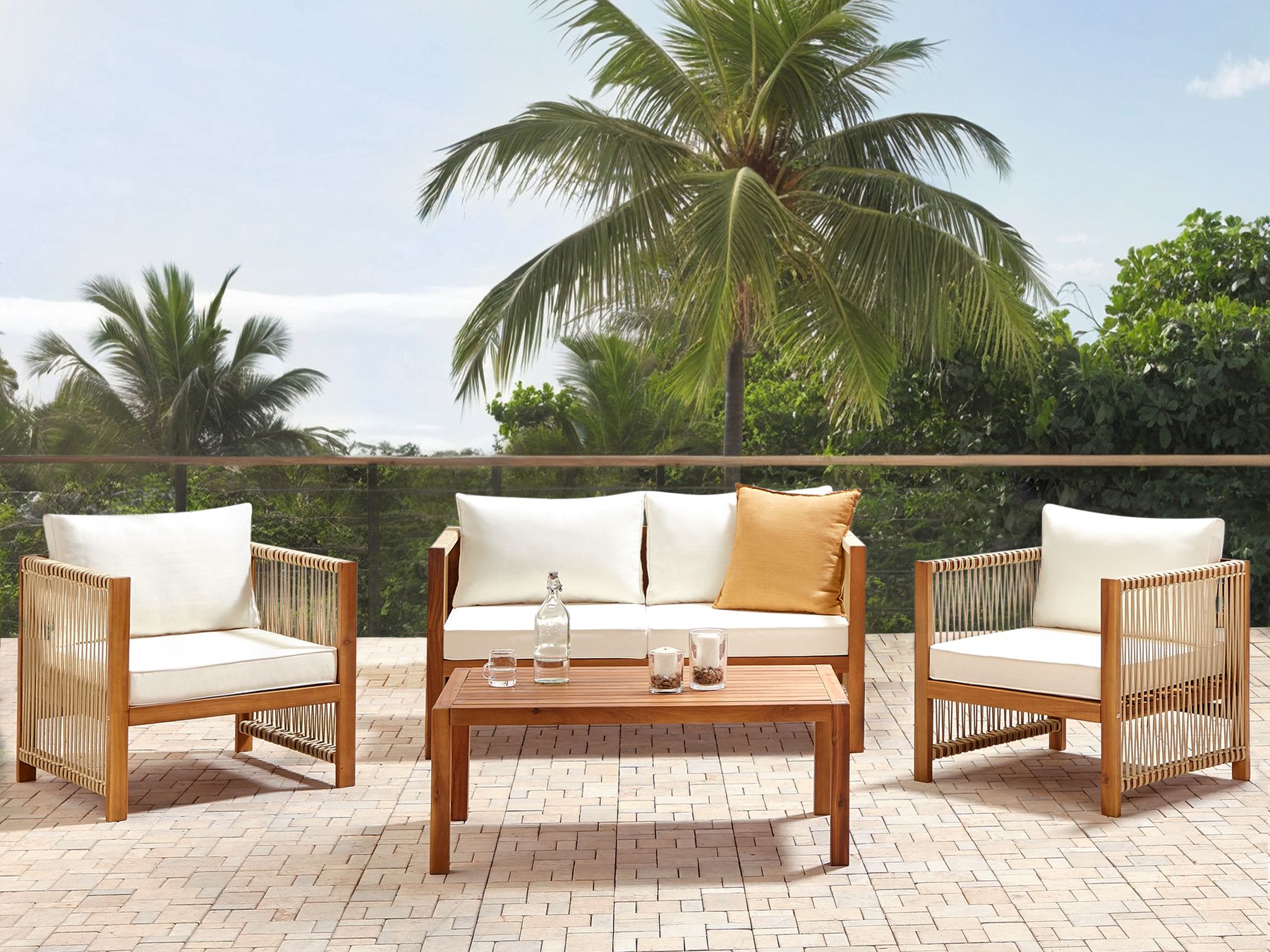 Garden Lounge Set with Table 4 Seater ANTRIA Acacia Wood Beige