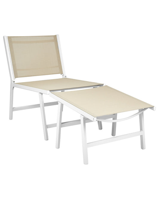 Garden Chair MARCEDDI with Footstool Metal White/ Beige