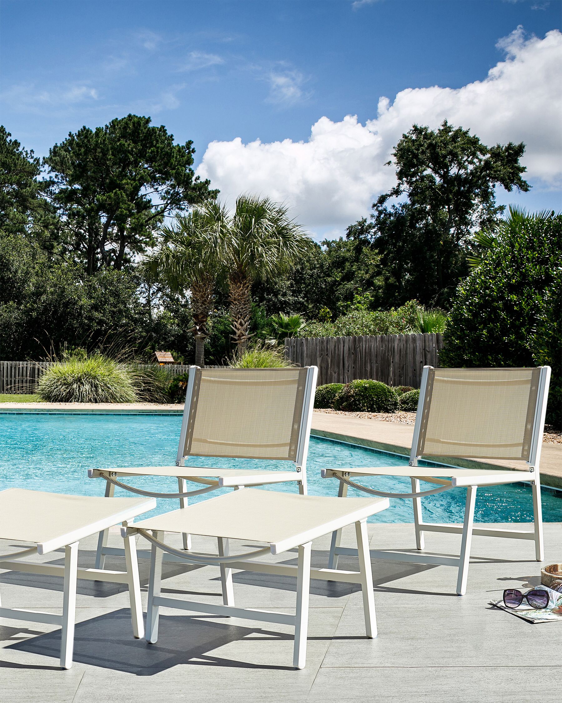 Set of 2 Garden Chairs MARCEDDI with Footstool Metal White/ Beige