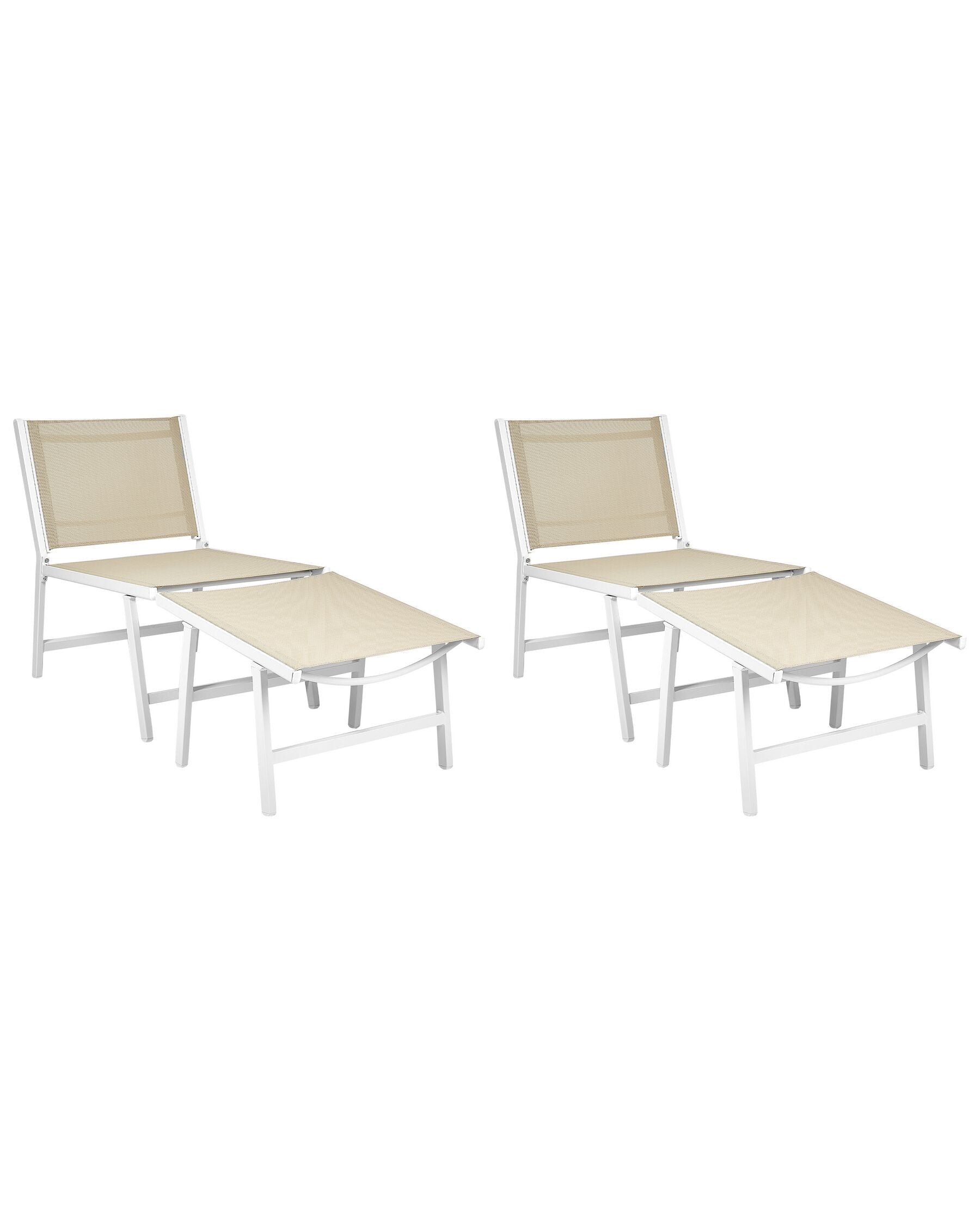 Set of 2 Garden Chairs MARCEDDI with Footstool Metal White/ Beige