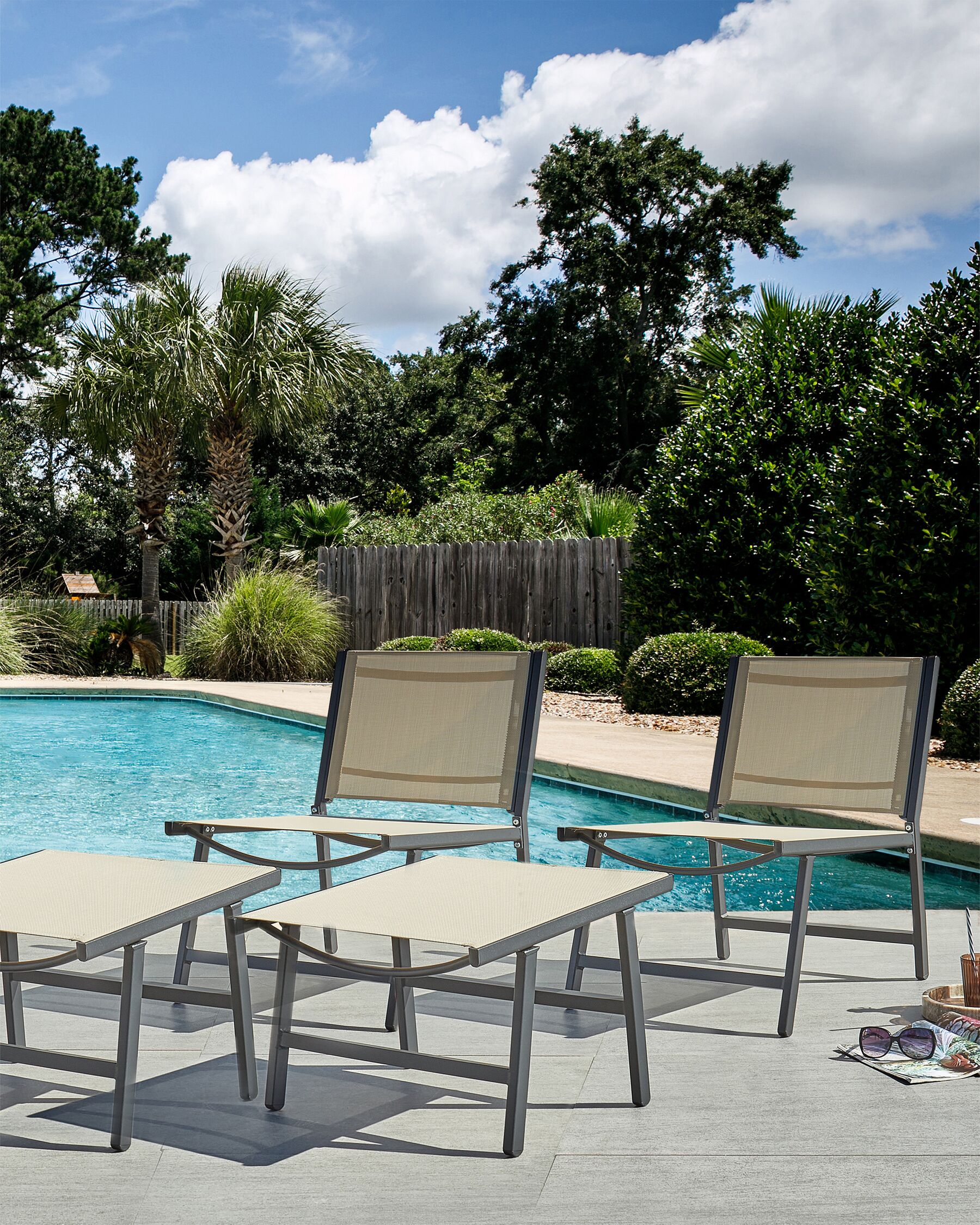 Set of 2 Garden Chairs MARCEDDI with Footstool Metal Beige