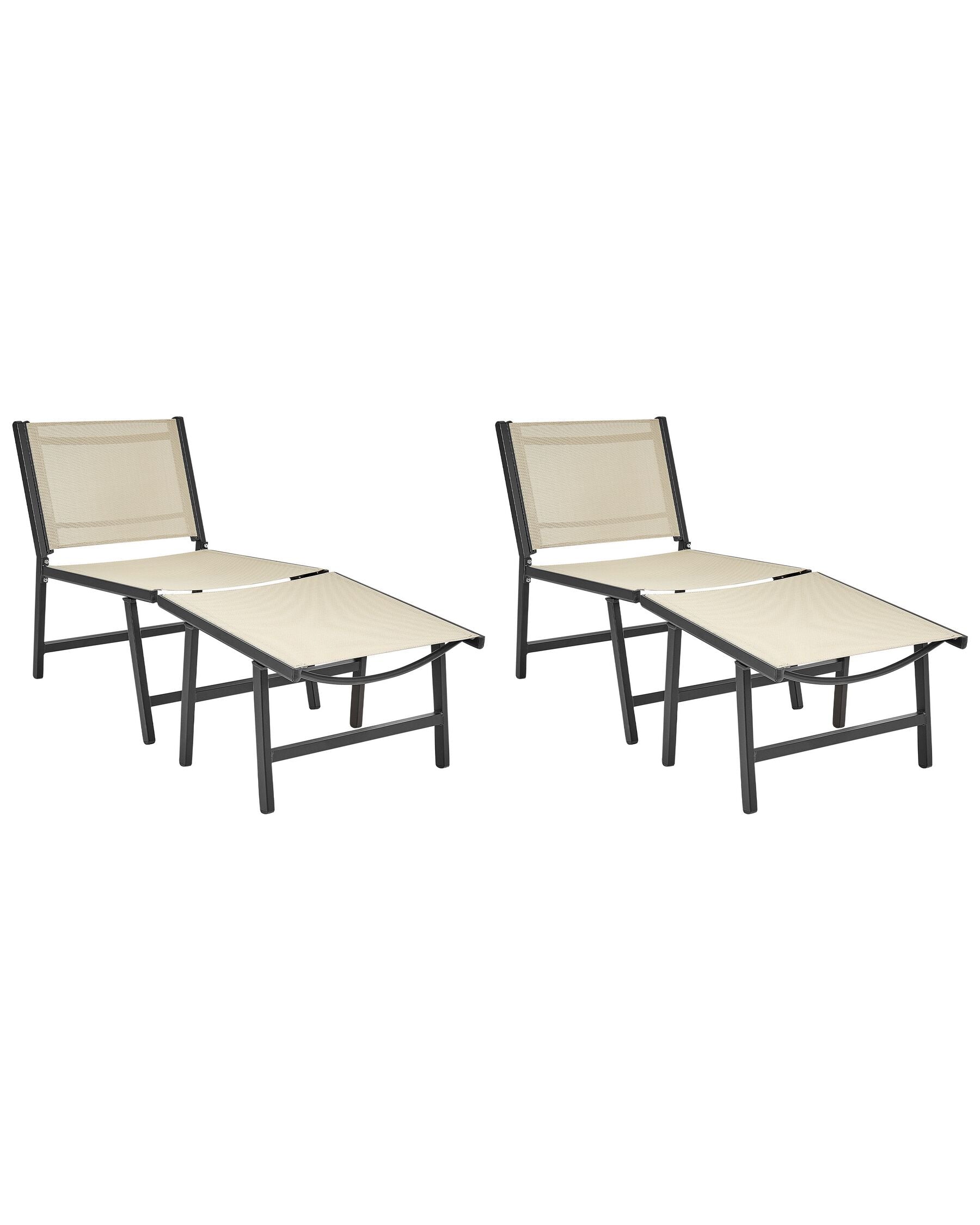 Set of 2 Garden Chairs MARCEDDI with Footstool Metal Beige