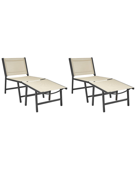 Set of 2 Garden Chairs MARCEDDI with Footstool Metal Beige