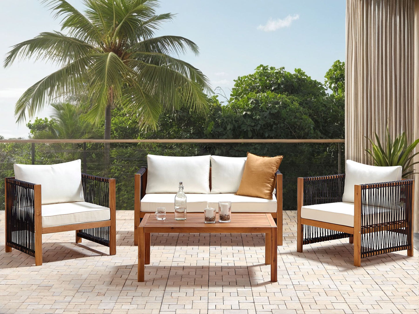 Garden Lounge Set with Table 4 Seater ANTRIA Acacia Wood Black