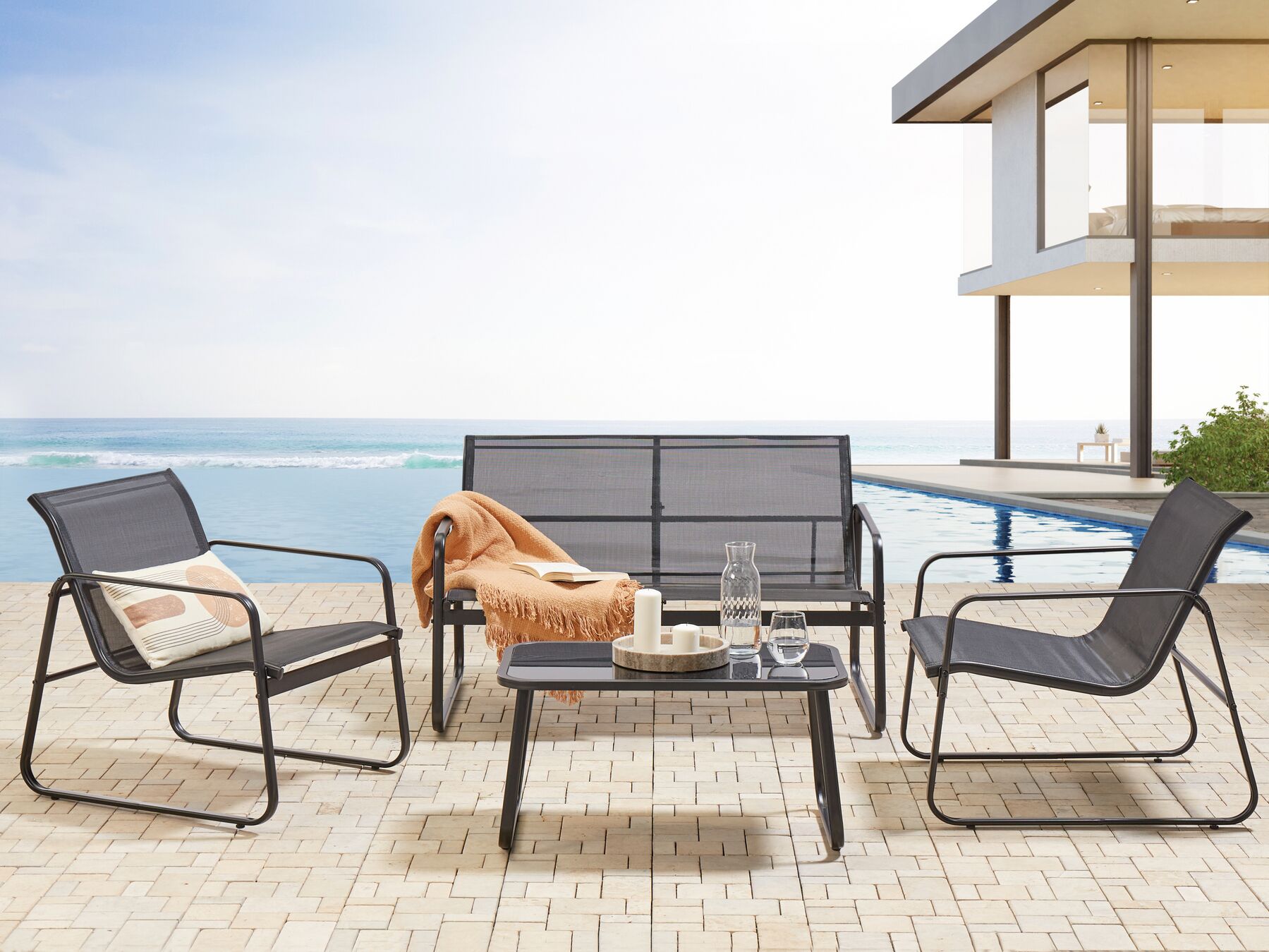 Garden Lounge Set with Table 4 Seater BARREA Metal Black