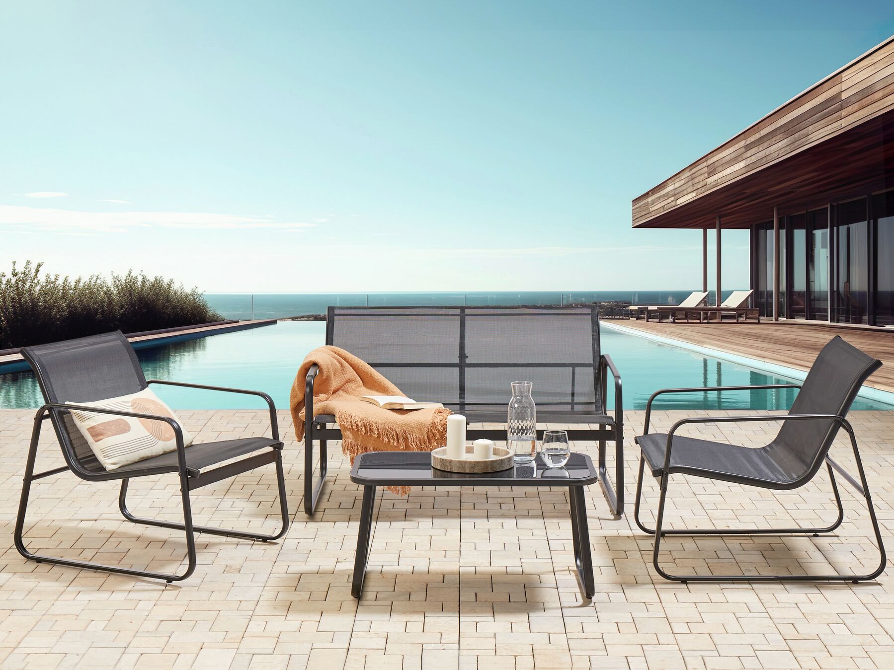 Garden Lounge Set with Table 4 Seater BARREA Metal Black