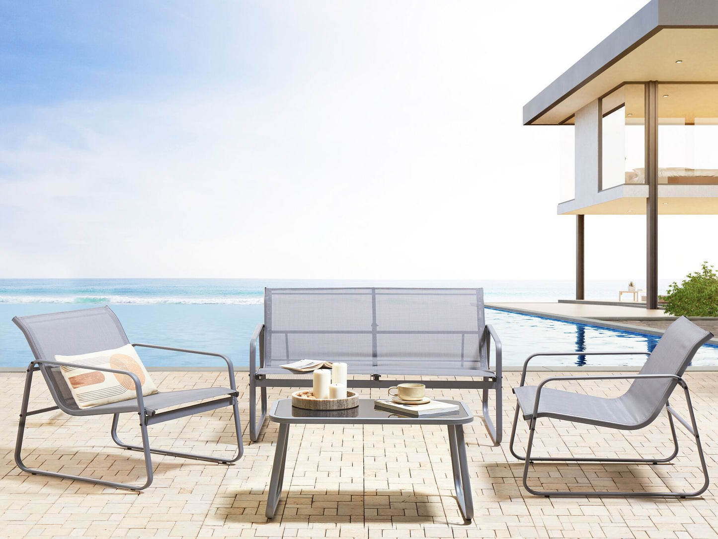 Garden Lounge Set with Table 4 Seater BARREA Metal Grey