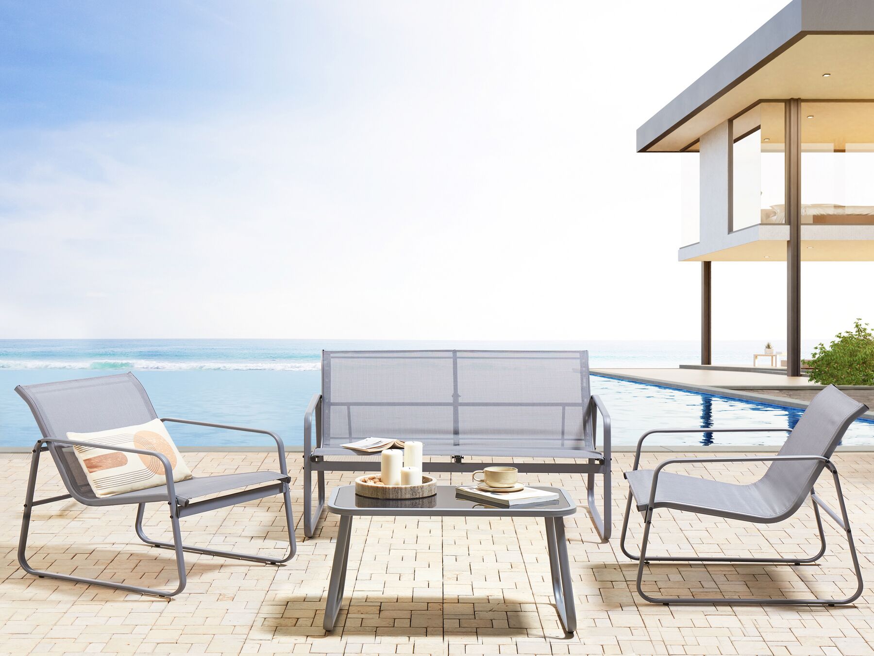 Garden Lounge Set with Table 4 Seater BARREA Metal Grey