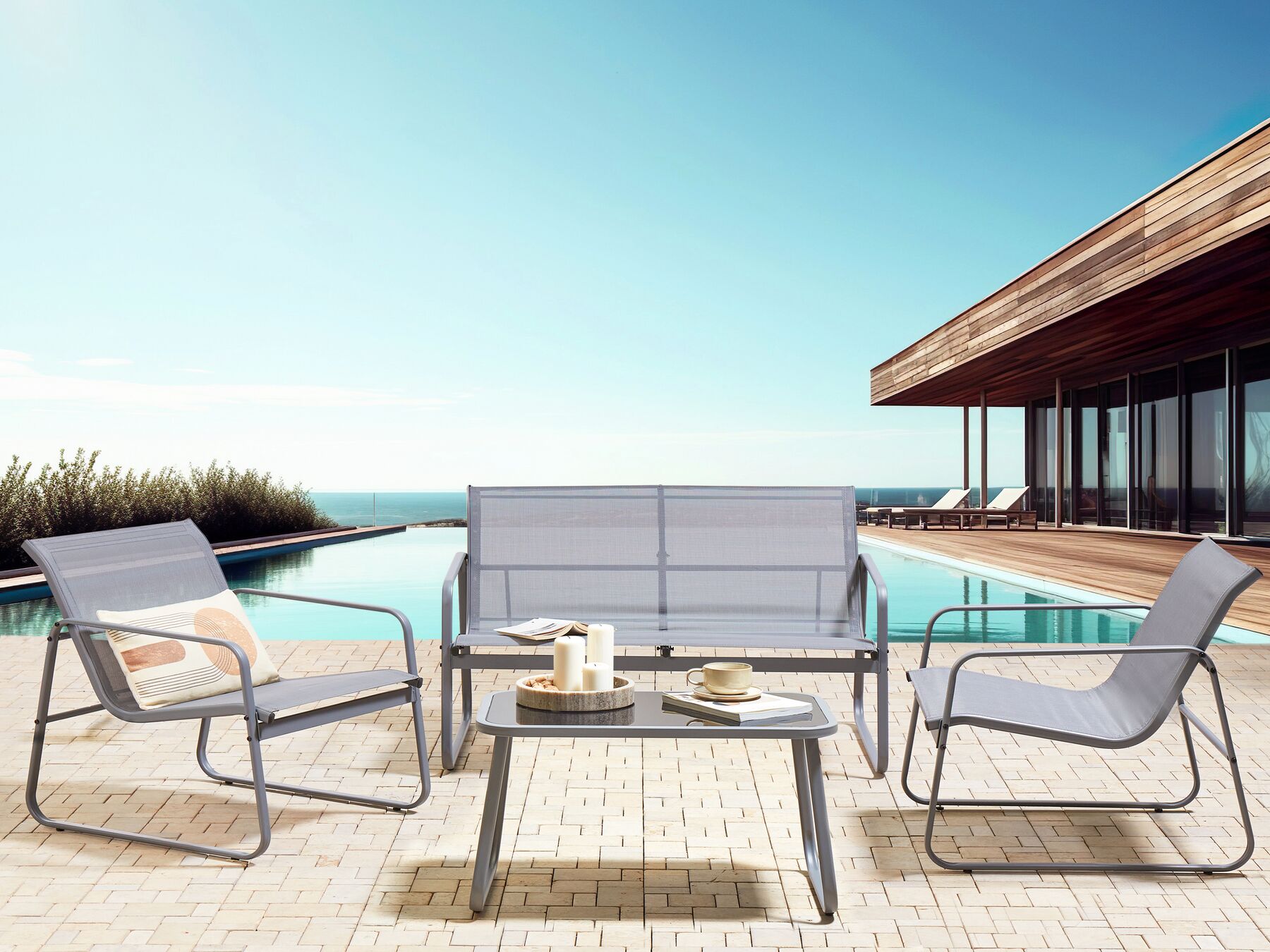 Garden Lounge Set with Table 4 Seater BARREA Metal Grey