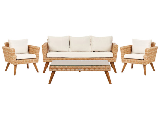 Garden Lounge Set with Table 5 Seater VITTORIA PE Rattan Off-White