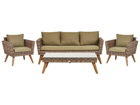 Garden Lounge Set with Table 5 Seater VITTORIA PE Rattan Olive Green