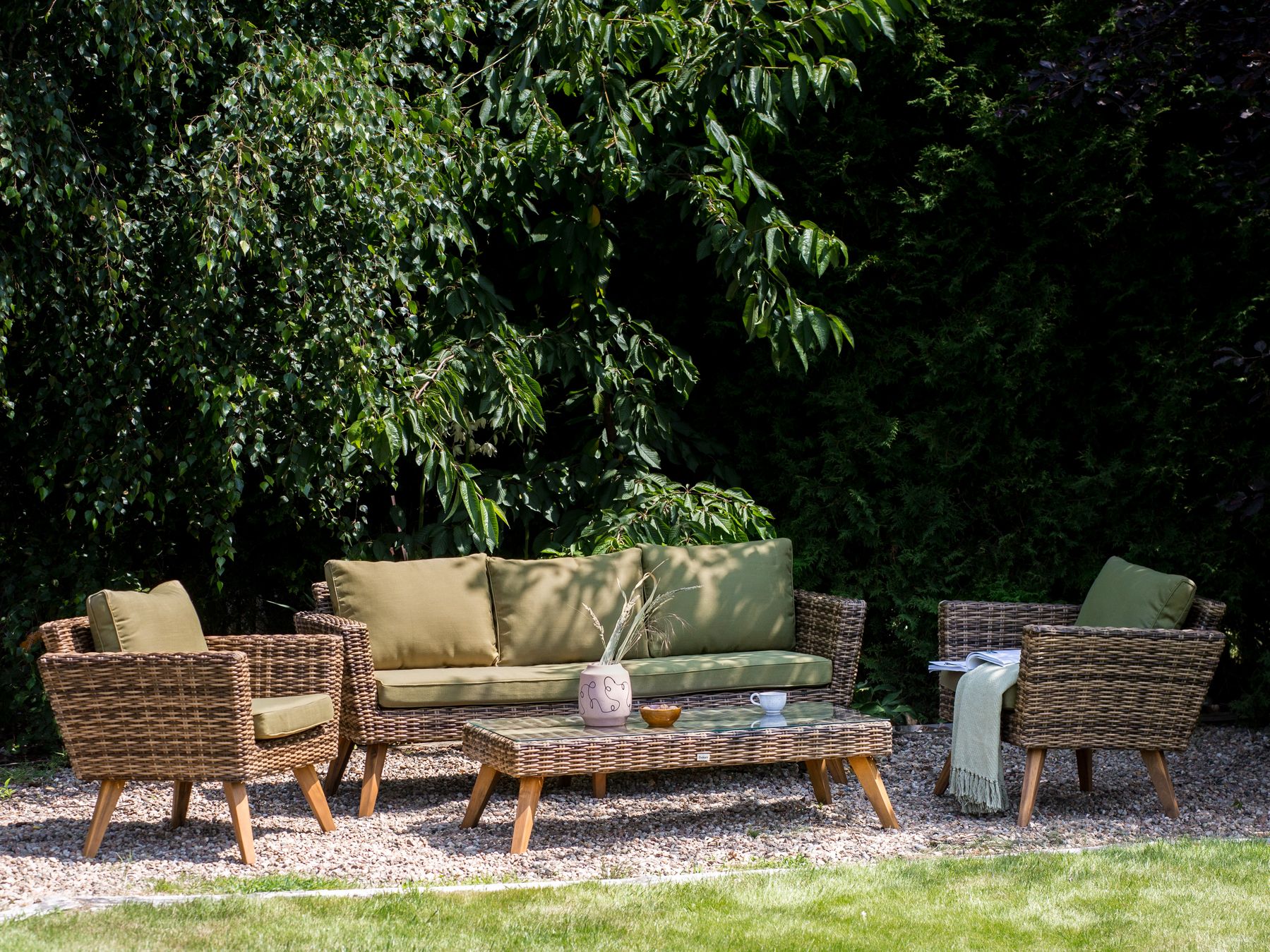 Garden Lounge Set with Table 5 Seater VITTORIA PE Rattan Olive Green