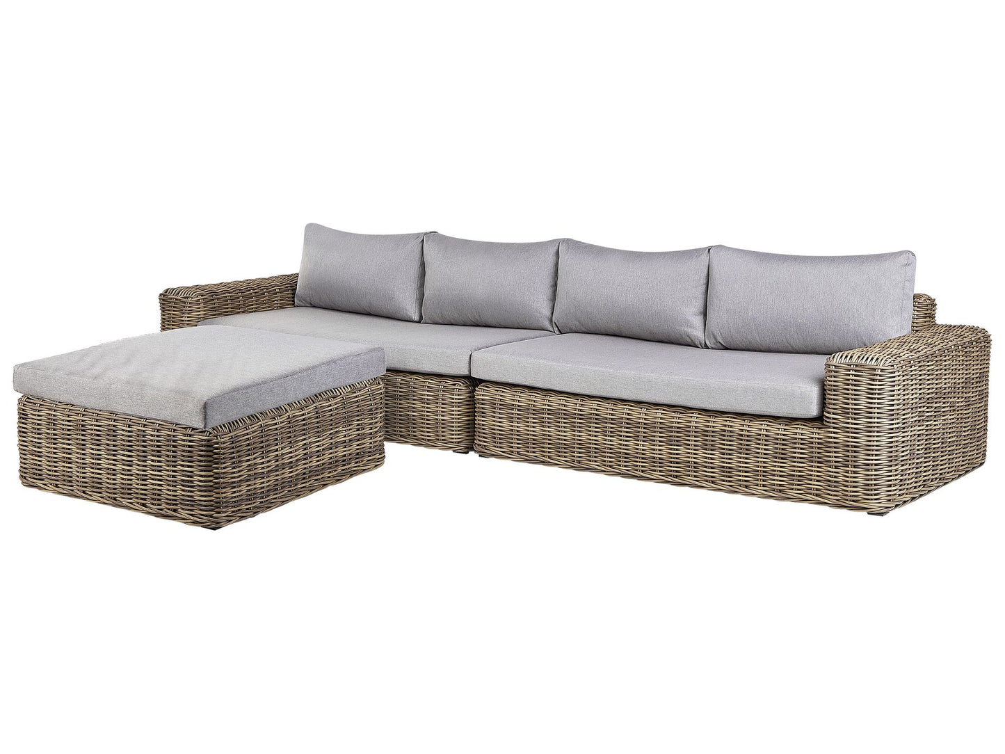 Garden Corner Sofa with Ottoman 6 Seater PALERMO Modular PE Rattan Light Brown