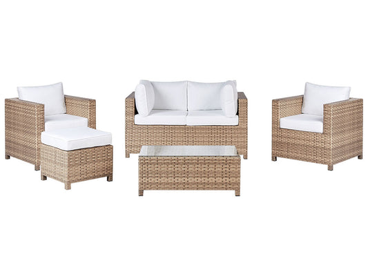 Garden Lounge Set with Table and Ottoman 4 Seater MILANO PE Rattan Off-White