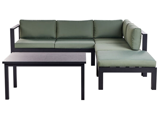 Garden Corner Sofa with Table 5 Seater MESSINA Left Hand Metal Green
