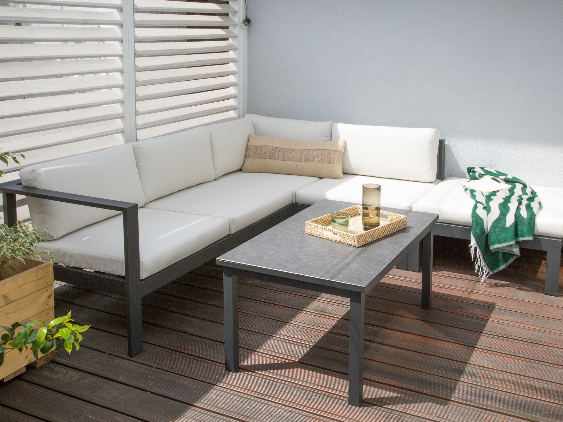 Garden Corner Sofa with Table 5 Seater MESSINA Left Hand Metal Off-White