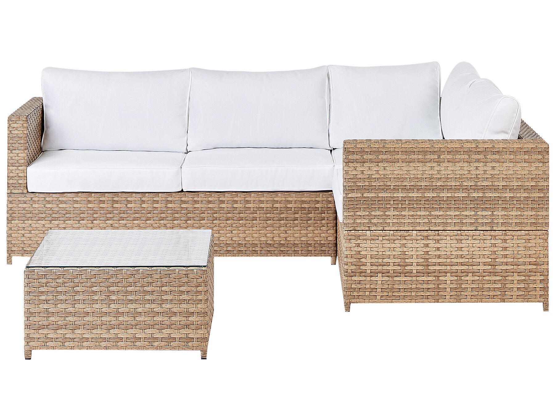 Garden Corner Sofa with Table 4 Seater Left Hand Rattan Off-White